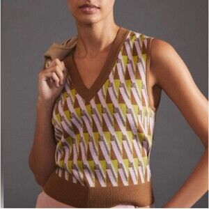 Maeve By Anthropologie Vera Jacquard Sweater Vest Womens V Neck Size Medium